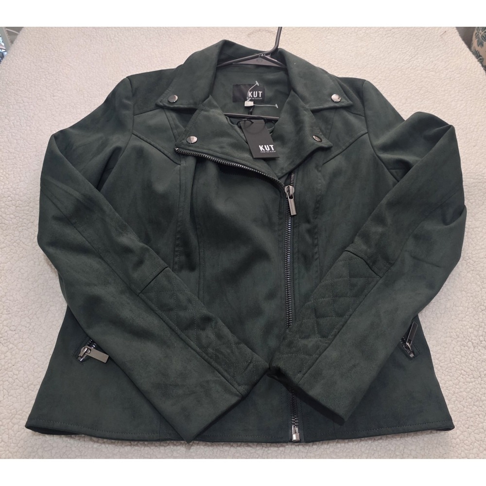 KUT From The Kloth Women Green Faux Suede Moto Biker Western Full Zip Jacket S